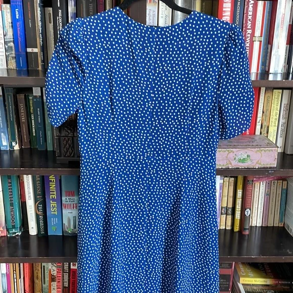 Marine Blue Polka Dot Button Up Midi Dress - Picture 5 of 7